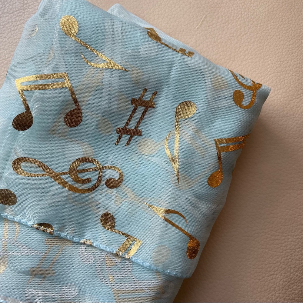 Teal Music Scarf; Sheer, Shiny Gold